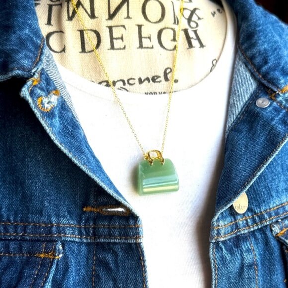 Chunky aventurine Vermeil gold carved handbag charm necklace - Picture 2 of 2